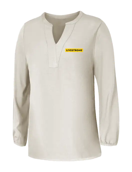 Mercer+Mettle Womens Ivory Stretch Crepe 3/4 Sleeve Blouse w/LIVESTRONG Logo