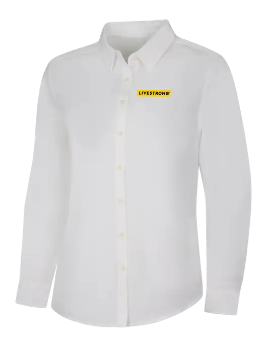 Womens White Long Sleeve Superpro React Twill Shirt w/LIVESTRONG Logo