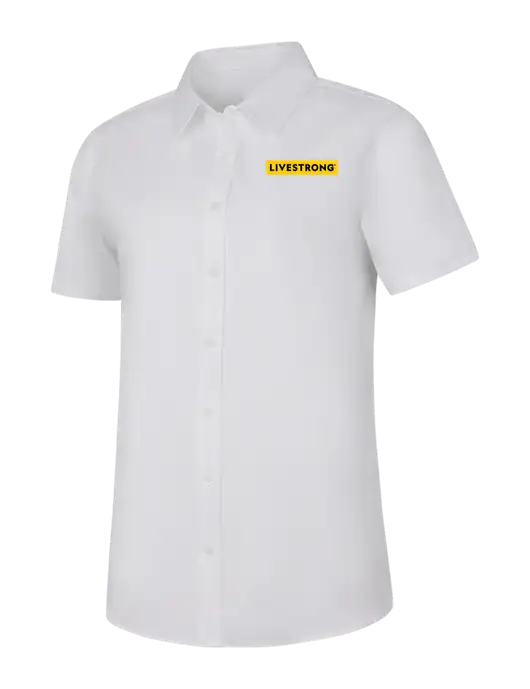 Womens White Short Sleeve Superpro React Twill Shirt w/LIVESTRONG Logo