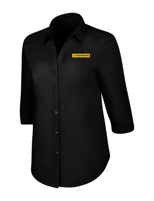 Womens Black 3/4 Sleeve Carefree Poplin Shirt w/LIVESTRONG Logo