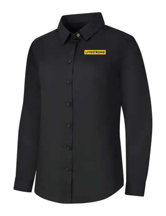 Womens Black Long Sleeve Carefree Poplin Shirt w/LIVESTRONG Logo