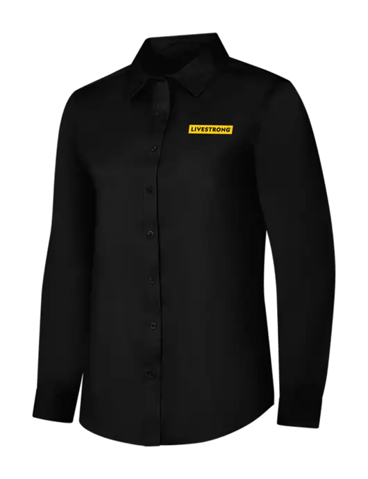 Womens Black Long Sleeve Superpro React Twill Shirt w/LIVESTRONG Logo