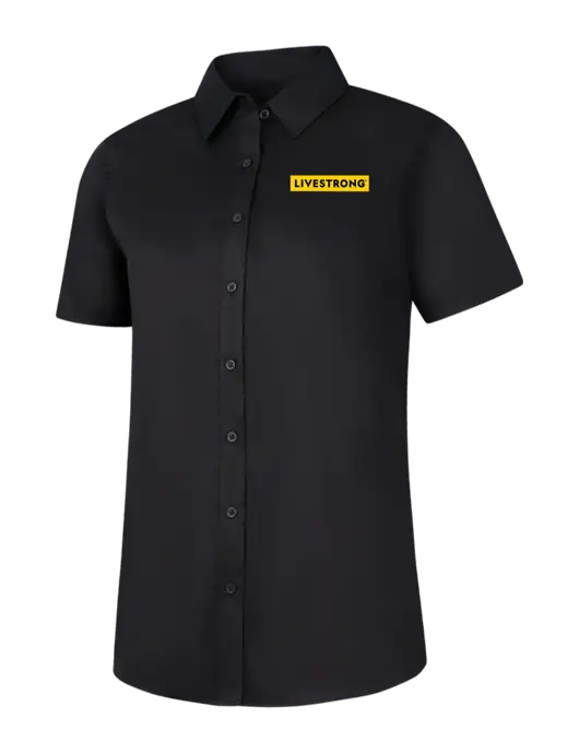 Womens Black Short Sleeve Superpro React Twill Shirt w/LIVESTRONG Logo