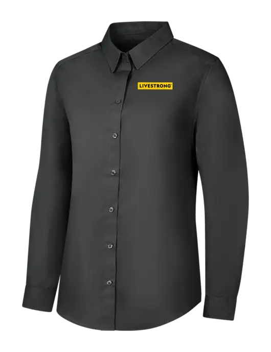 Womens Dark Grey Long Sleeve Carefree Poplin Shirt w/LIVESTRONG Logo