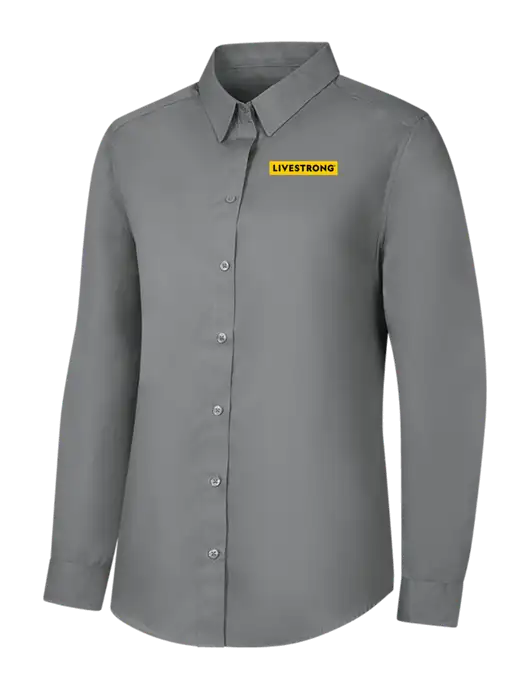 Womens Medium Grey Long Sleeve Carefree Poplin Shirt w/LIVESTRONG Logo