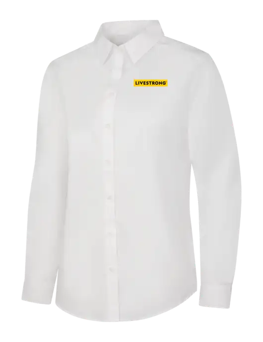 Womens White Long Sleeve Carefree Poplin Shirt w/LIVESTRONG Logo