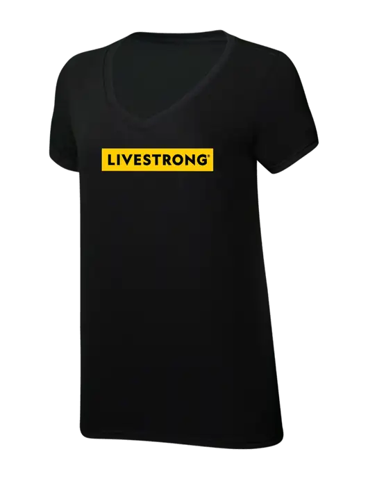 Womens Simply Soft V-Neck Black 4.5oz  Poly/Combed Ring Spun Cotton T-Shirt w/LIVESTRONG Logo