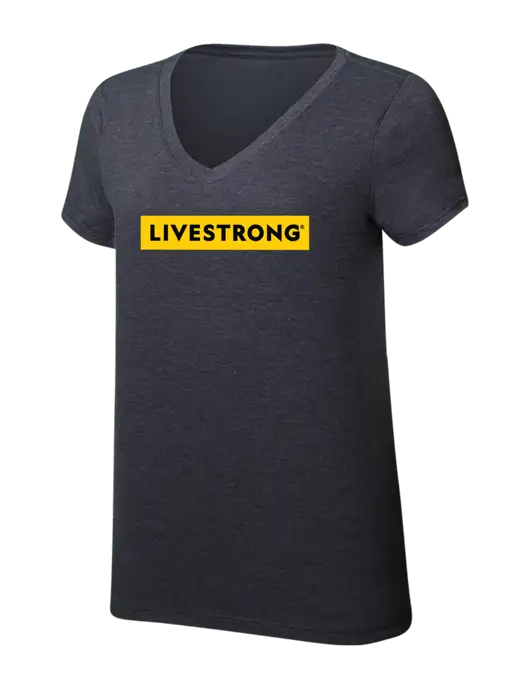Womens Simply Soft V-Neck Heather Charcoal 4.5oz  Poly/Combed Ring Spun Cotton T-Shirt w/LIVESTRONG Logo