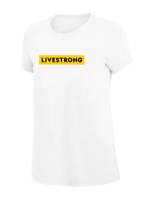 Womens Simply Soft White 4.5oz Poly/Combed Ring Spun Cotton T-Shirt
 w/LIVESTRONG Logo
