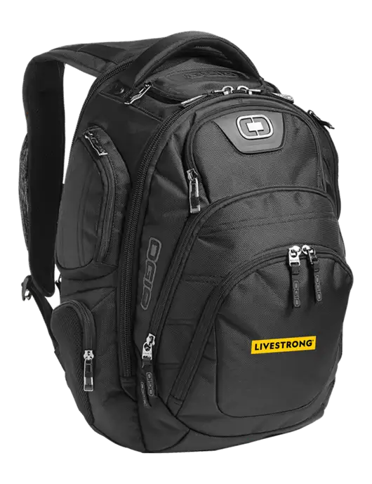 OGIO Black Stratagem Laptop Backpack w/LIVESTRONG Logo