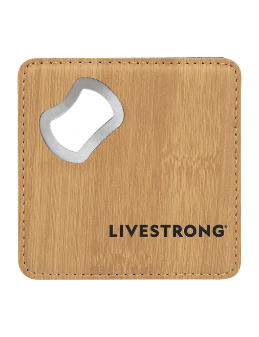 Bamboo Leatherette Coaster with Bottle Opener w/LIVESTRONG Logo