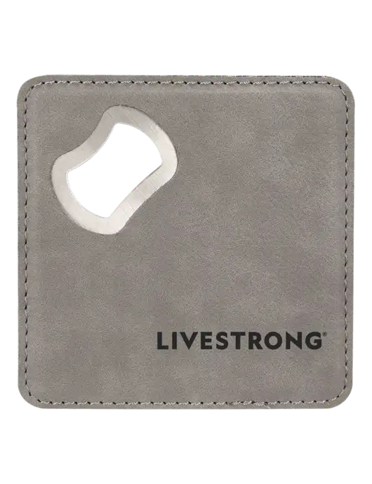 Grey Leatherette Coaster with Bottle Opener w/LIVESTRONG Logo