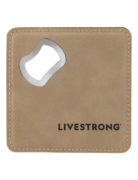 Tan Leatherette Bottle Opener Coaster w/LIVESTRONG Logo