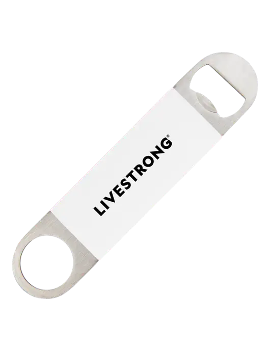 White Bottle Opener with Silicone Grip w/LIVESTRONG Logo