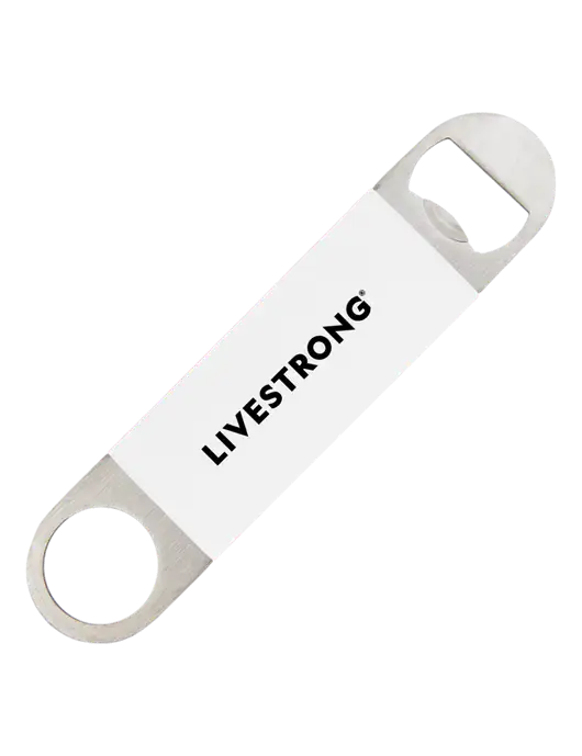 White Bottle Opener with Silicone Grip w/LIVESTRONG Logo