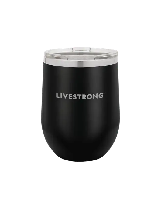 Polar Camel 12 oz Powder Coated Black Vacuum Insulated Stemless Wine Tumbler w/LIVESTRONG Logo