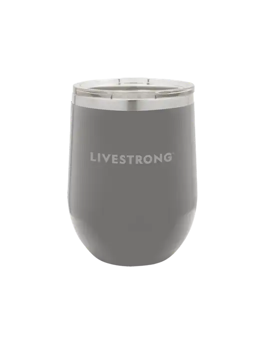 Polar Camel 12 oz Powder Coated Grey Vacuum Insulated Stemless Wine Tumbler w/LIVESTRONG Logo