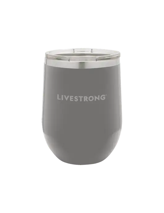 Polar Camel 12 oz Powder Coated Grey Vacuum Insulated Stemless Wine Tumbler w/LIVESTRONG Logo