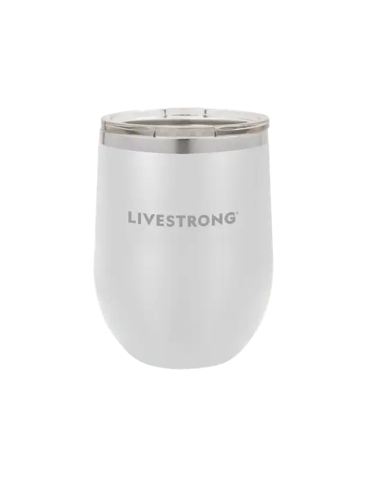 Polar Camel 12 oz Powder Coated White Vacuum Insulated Stemless Wine Tumbler w/LIVESTRONG Logo