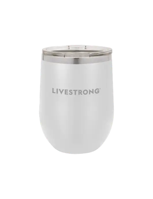 Polar Camel 12 oz Powder Coated White Vacuum Insulated Stemless Wine Tumbler w/LIVESTRONG Logo