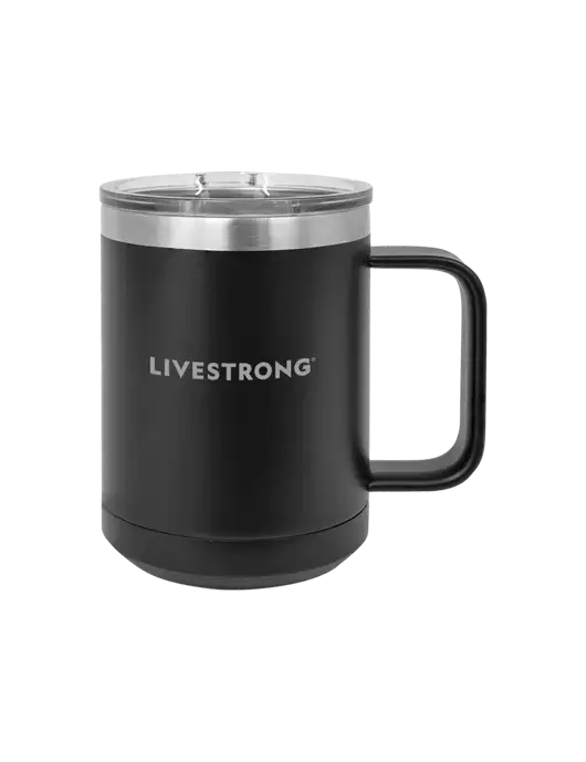 Polar Camel 15 oz Powder Coated Black Vacuum Insulated Mug with Slider Lid w/LIVESTRONG Logo