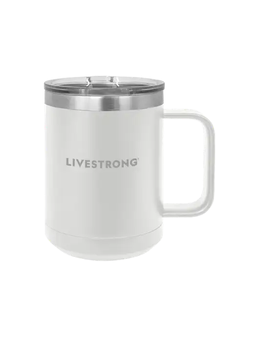 Polar Camel 15 oz Powder Coated White Vacuum Insulated Mug with Slider Lid w/LIVESTRONG Logo