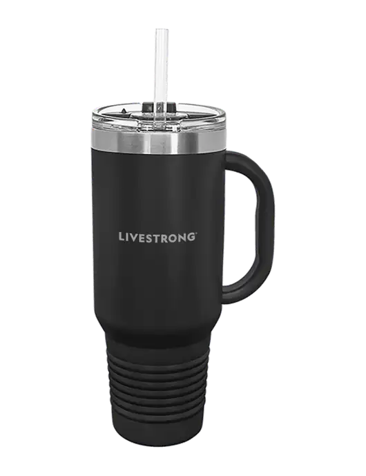 Polar Camel 40 oz. Powder Coated Vacuum Insulated Black Travel Mug with Straw w/LIVESTRONG Logo