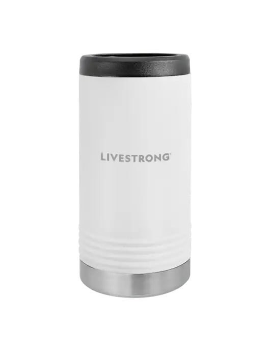 Polar Camel Powder Coated White Vacuum Insulated Slim Beverage Holder w/LIVESTRONG Logo