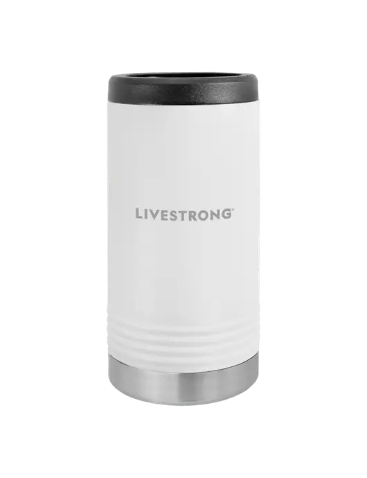 Polar Camel Powder Coated White Vacuum Insulated Slim Beverage Holder w/LIVESTRONG Logo