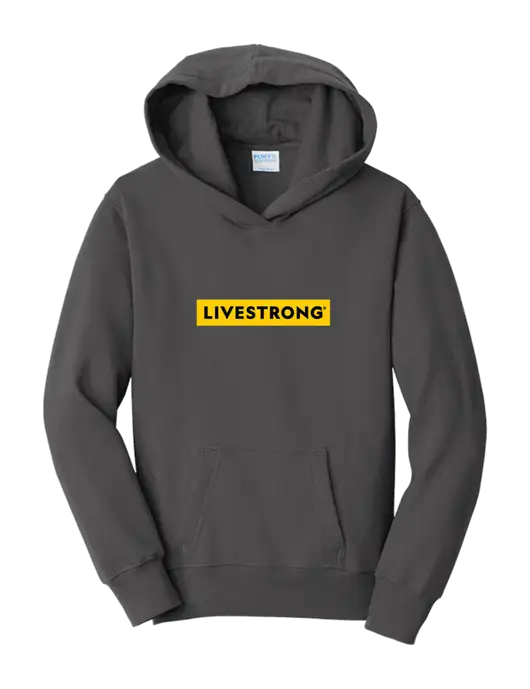 Youth Charcoal 7.8 oz 50 50 Cotton Poly Pullover Hooded Sweatshirt w LIVESTRONG Logo