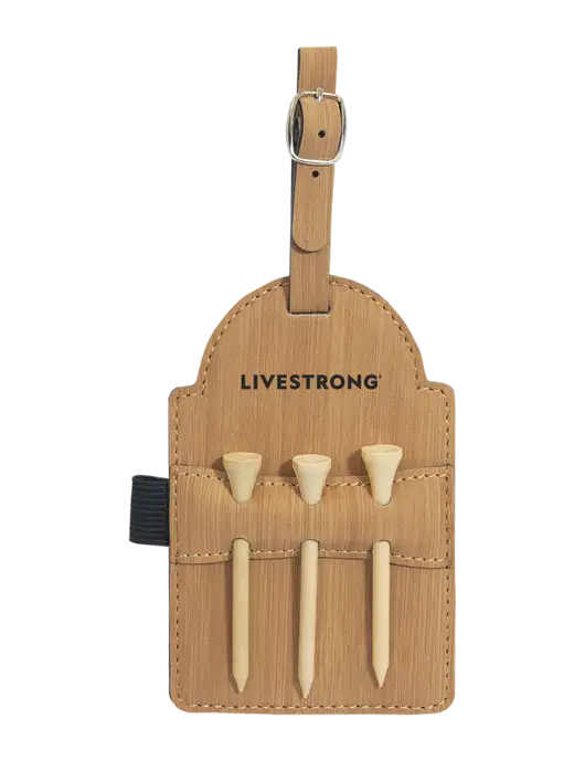 Bamboo Leatherette Golf Bag Tag with 3 Wooden Tees w/LIVESTRONG Logo