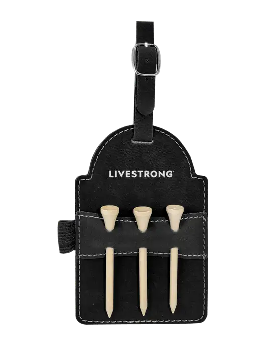 Black Leatherette Golf Bag Tag with 3 Wooden Tees w/LIVESTRONG Logo