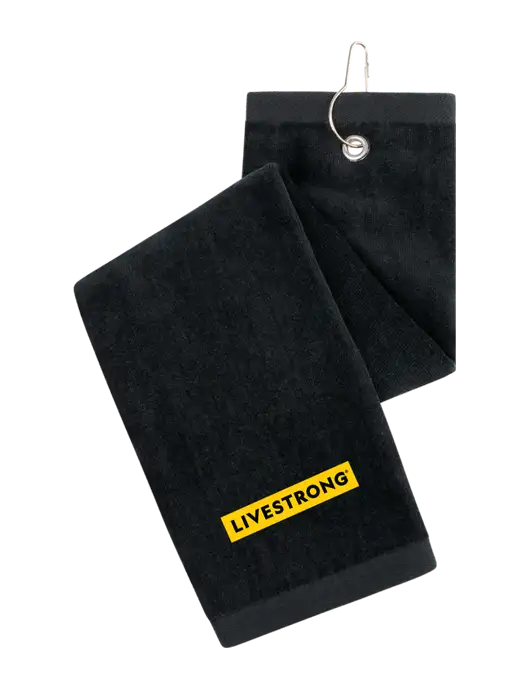 Black Tri-Fold Golf Towel with Grommet w/LIVESTRONG Logo