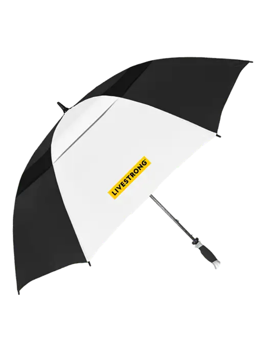 Black/White Vented Typhoon Tamer Golf Umbrella w/LIVESTRONG Logo