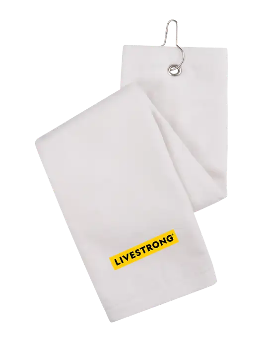White Tri-Fold Golf Towel with Grommet w/LIVESTRONG Logo