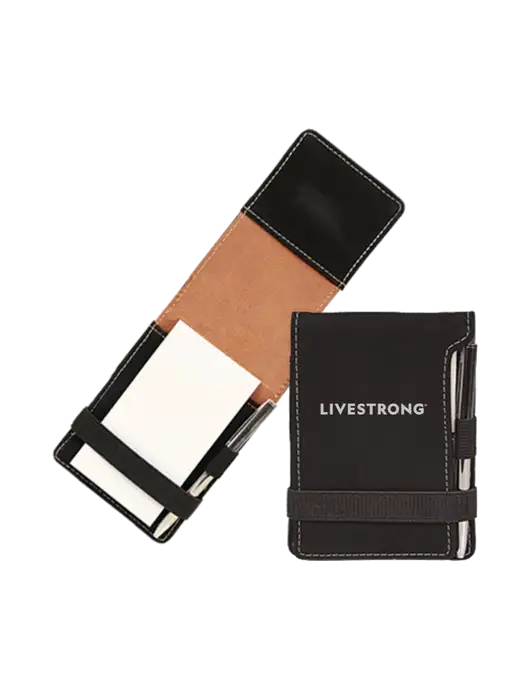Black Leatherette Mini Notepad with Pen,  3.25 x 4.75 w/LIVESTRONG Logo