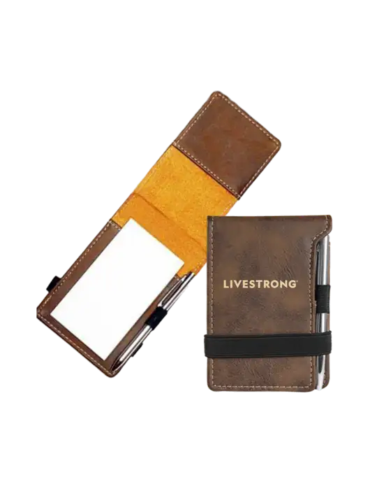 Rustic Leatherette Mini Notepad w/Pen, 3.25 x 4.75 w/LIVESTRONG Logo